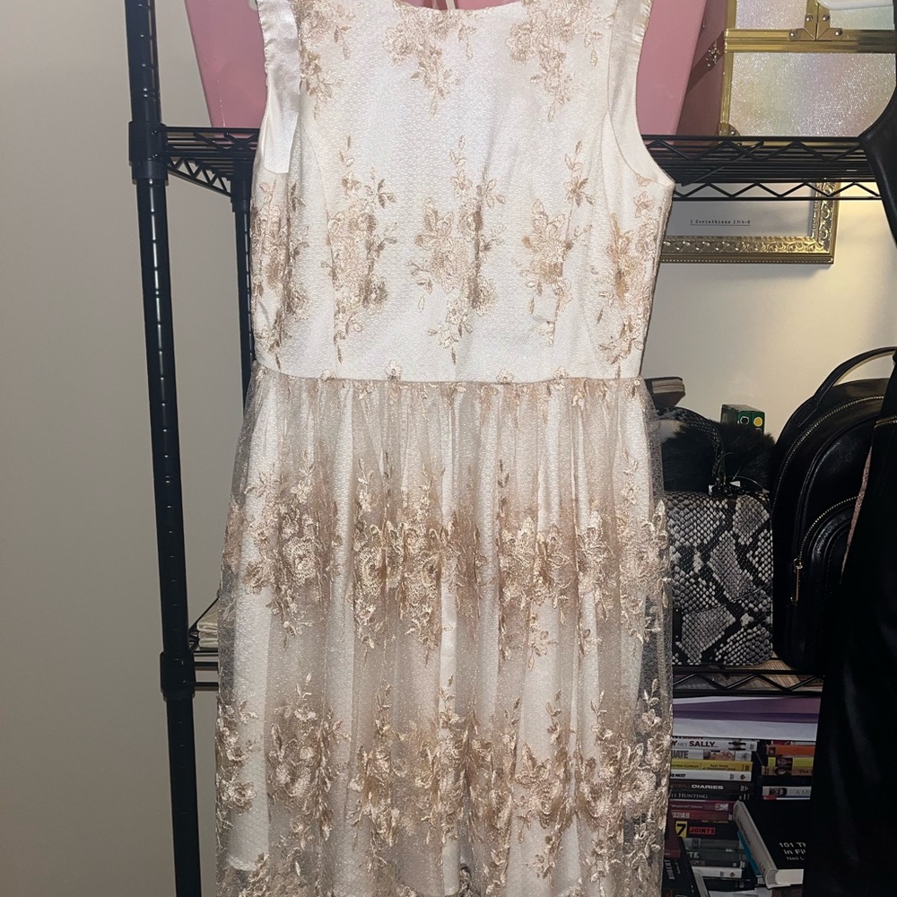 Alythea Cream and Gold Floral Midi Dress